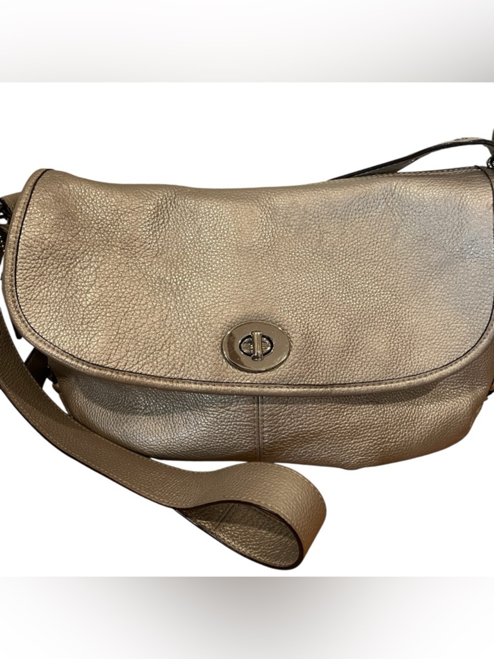 Coach silver pebbled leather shoulder cross body bag